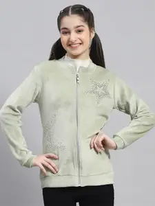 Monte Carlo Girls Embellished Mock Collar Front Open Sweatshirt