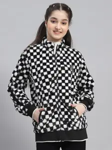 Monte Carlo Girls Checked Mock Collar Front-Open Sweatshirt