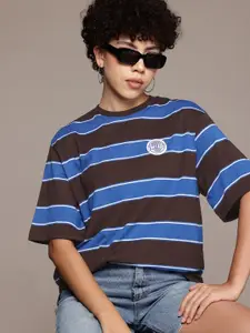 The Roadster Lifestyle Co. Striped Drop-Shoulder Sleeves T-shirt