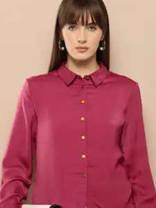 Chemistry Solid Satin Finish Casual Shirt