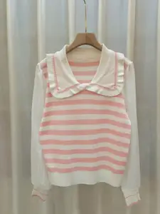 StyleCast Pink Girls Striped Above the Keyboard Collar Longline Top