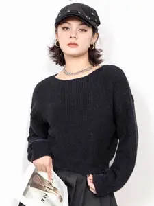 StyleCast Black Girls Ribbed Long Sleeves Pullover Sweater