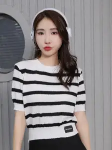 StyleCast White Teen Girls Horizontal Striped Top