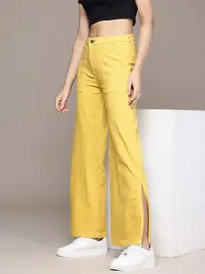The Roadster Life Co. Women Wide Leg Stretchable Jeans With Slit