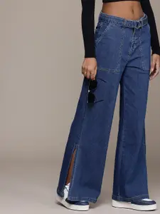 The Roadster Life Co. Women Wide Leg Light Fade Stretchable Jeans