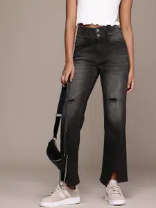 The Roadster Life Co. Women Straight Fit Ripped Light Fade Slits Stretchable Jeans