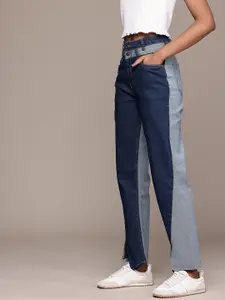 The Roadster Life Co. Women Straight Fit Colourblocked Slits Stretchable Jeans