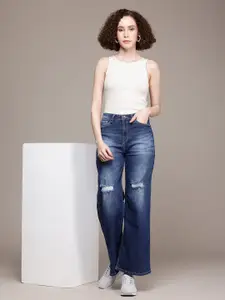 The Roadster Life Co. Wide Leg High-Rise Mildly Distressed Light Fade Stretchable Jeans