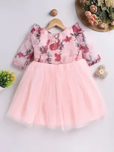 Toonyport Girls Abstract Printed Ruffled Net Fit & Flare Dress