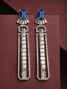 KARATCART Silver-Plated Cubic Zirconia-Studded Drop Earrings