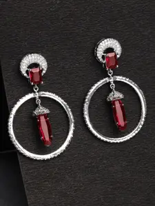 KARATCART Silver-Plated Cubic Zirconia Studded Drop Earrings