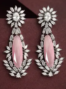 KARATCART Silver-Plated Cubic Zirconia Studded Contemporary Drop Earrings