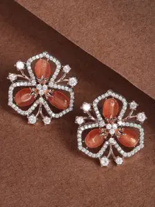 KARATCART Rose Gold-Plated Cubic Zirconia Studded Floral Studs Earrings
