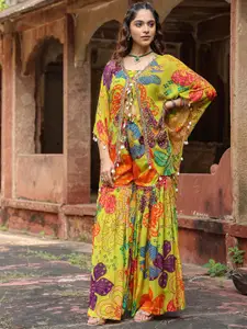 SCAKHI Printed Top & Sharara Co-Ords With Shrug
