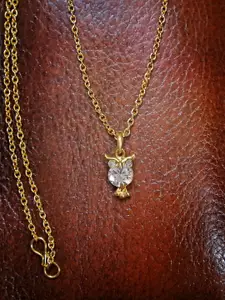 Mahi Gold-Plated Hooting Nocturnal Owl Pendant with Chain