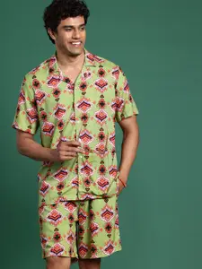 Sangria Men Printed Shirt with Shorts Co-Ords Set