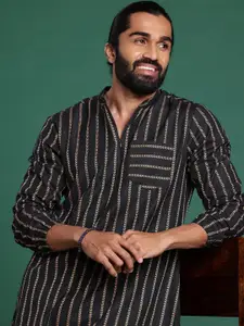 Sangria Pure Cotton Self Striped Kurta With Trousers