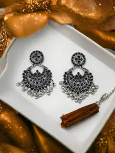 Sangria Silver-Plated Kundan Studded Chandbali Earrings