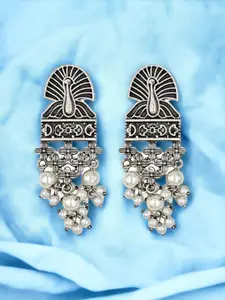 Sangria Silver-Plated Kundan Studded Oxidised Earrings