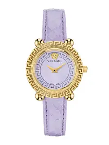 Versace Women Purple Brass Dial & Purple Leather Straps Analogue Watch VE6I00223