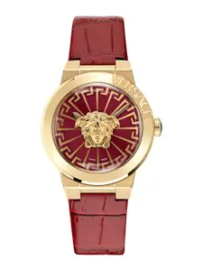 Versace Women Red Brass Dial & Red Leather Straps Analogue Watch VE3F00722