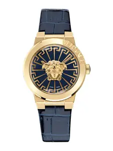 Versace Women Blue Brass Dial & Blue Leather Straps Analogue Watch VE3F00122