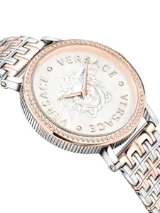 Versace Women White Brass Dial & Rose Gold Toned Stainless Steel Straps Analogue Watch VEQX00722