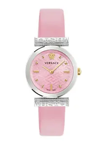 Versace Women Pink Brass Dial & Pink Leather Straps Analogue Watch VE6J00823