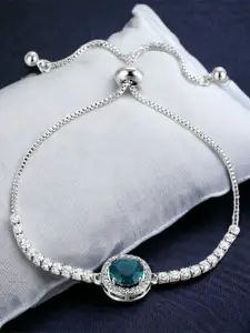 Jewels Galaxy Silver Plated Round Crystal Studded Matrix Tennis Bracelet