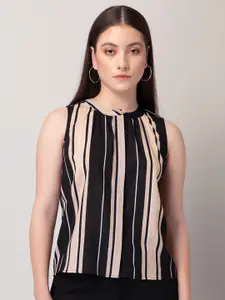 FabAlley Black Striped Sleeveless A-line Top