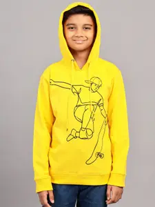 ZION Boys Yellow Printed Hooded Sweatshirt