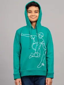 ZION Boys Green Printed Hooded Sweatshirt