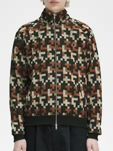 Fred Perry Mock Collar Geometric Printed Bomber Jacket