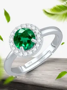 Vighnaharta Rhodium-Plated American Diamond-Studded Adjustable Finger Ring