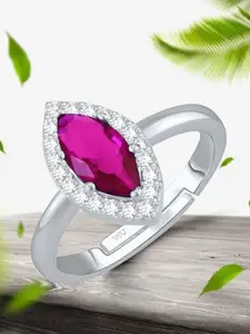 Vighnaharta Rhodium-Plated American Diamond-Studded Adjustable Finger Ring