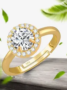 Vighnaharta Gold-Plated American Diamond Studded Adjustable Finger Ring