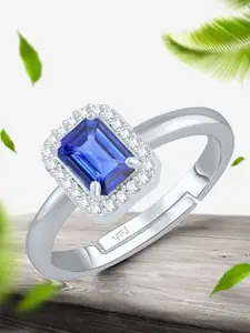 Vighnaharta Rhodium-Plated American Diamond-Studded Adjustable Finger Ring