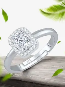 Vighnaharta Rhodium-Plated American Diamond Studded Adjustable Finger Ring