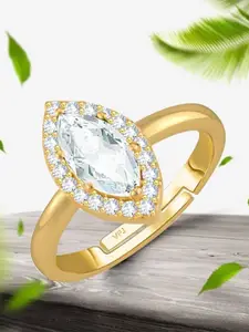 Vighnaharta Gold-Plated American Diamond-Studded Adjustable Finger Ring