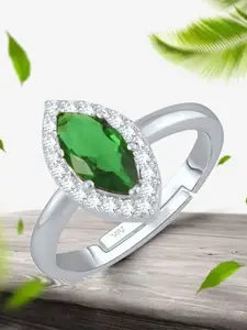 Vighnaharta Rhodium-Plated American Diamond-Studded Adjustable Finger Ring