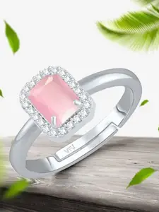 Vighnaharta Rhodium-Plated American Diamond Studded Adjustable Finger Ring