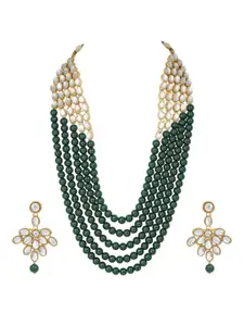 I Jewels Gold Plated Kundan Studded Layered Necklace With Earrings