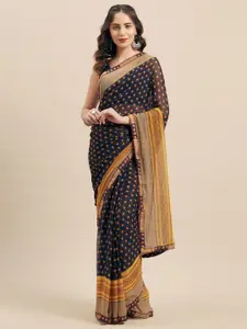 Shaily Navy Blue Floral Poly Georgette Saree