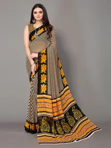 Shaily Yellow Striped Poly Georgette Saree
