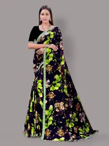 Shaily Black Floral Poly Georgette Saree