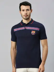 FanCode Barcelona Striped Polo Collar Cotton T-shirt
