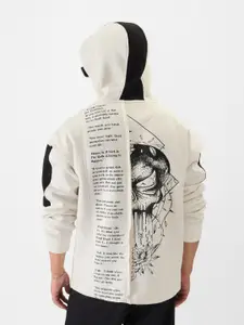 The Souled Store Men White Printed Hooded Sweatshirt