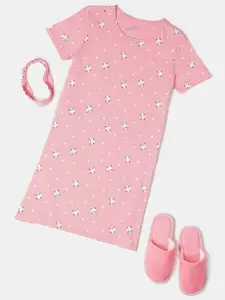 Jockey Girls Pink Printed Nightdress