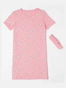 Jockey Girls Super Combed Cotton Printed Relaxed fit Knee Length Sleep Dress-RG18