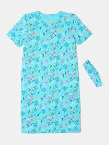 Jockey Girls Super Combed Cotton Printed Relaxed Fit Knee Length Sleep Dress-RG18